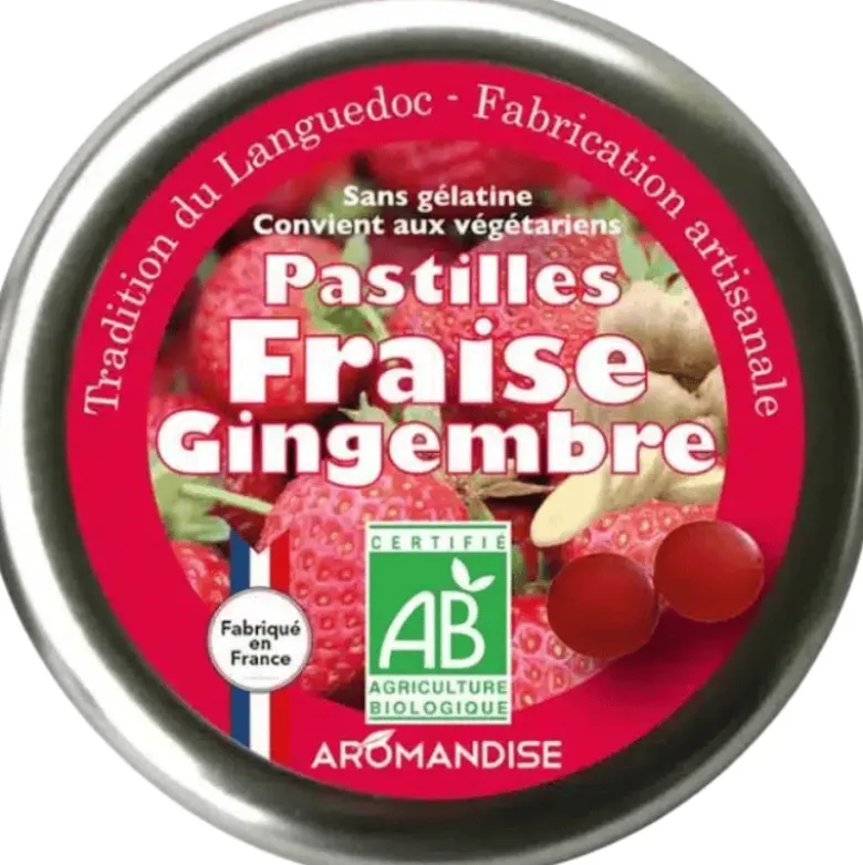 Aromandise Pastiller M. Jordbær & Ingefær Ø (45 g)