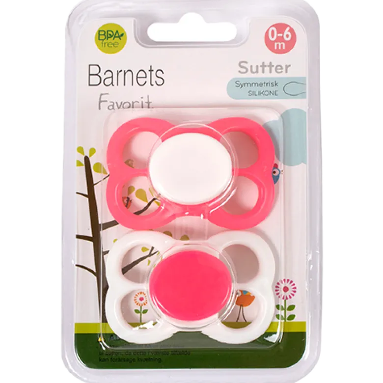 Barnets Favorit Luftsutter Silikone 0-6 Mdr. Pink/Hvid (2 stk)