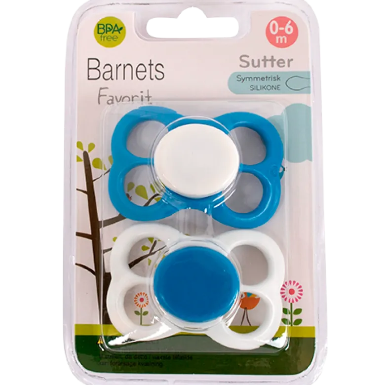Barnets Favorit Luftsutter Silikone 0-6 Mdr. Blå/Hvid (2 stk)