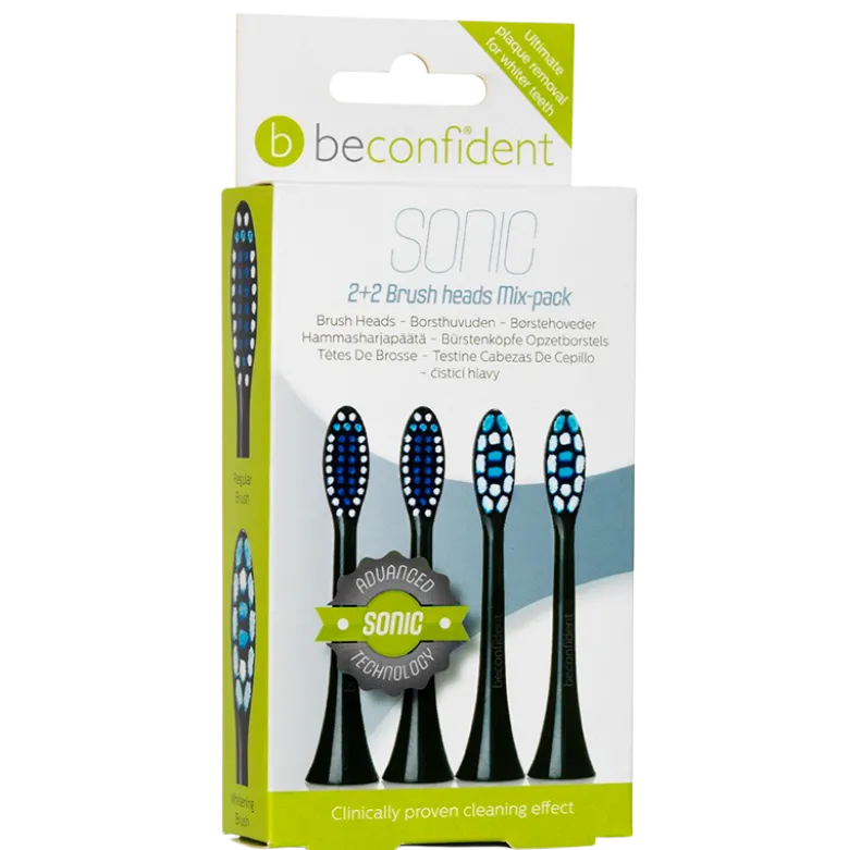 Beconfident Sonic Toothbrush Heads Mix Pack Black (2 x 2 stk)