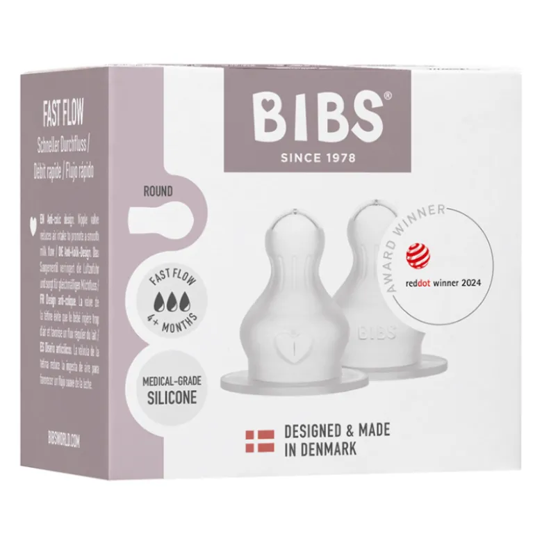 Bibs Baby Bottle Nipple Round Silicone Fast Flow (1 sæt)