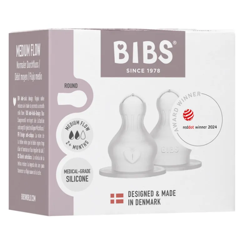 Bibs Baby Bottle Nipple Round Silicone Medium Flow (1 sæt)