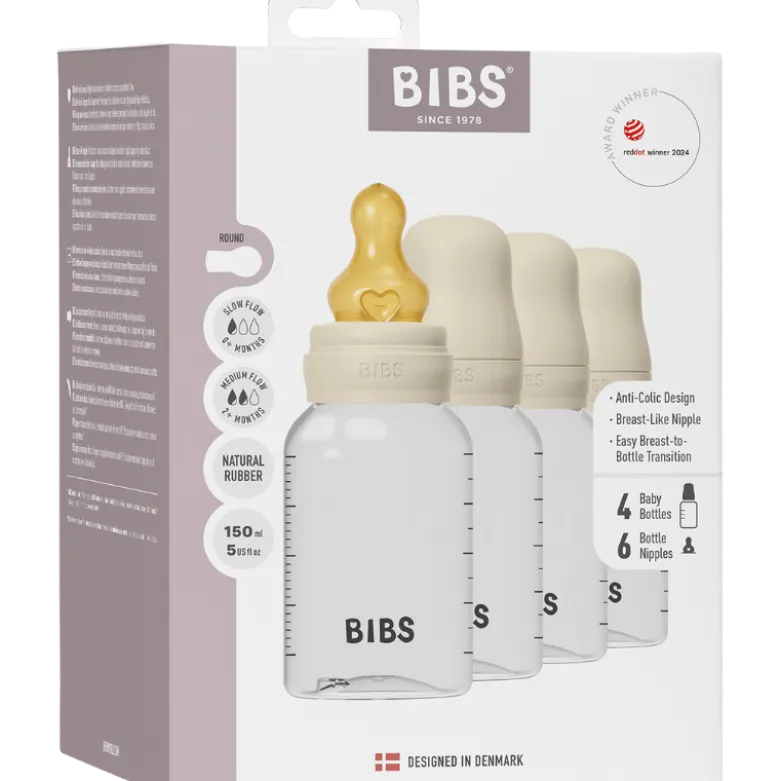 Bibs Baby Bottle Round Latex 150 ml Ivory (4 stk)