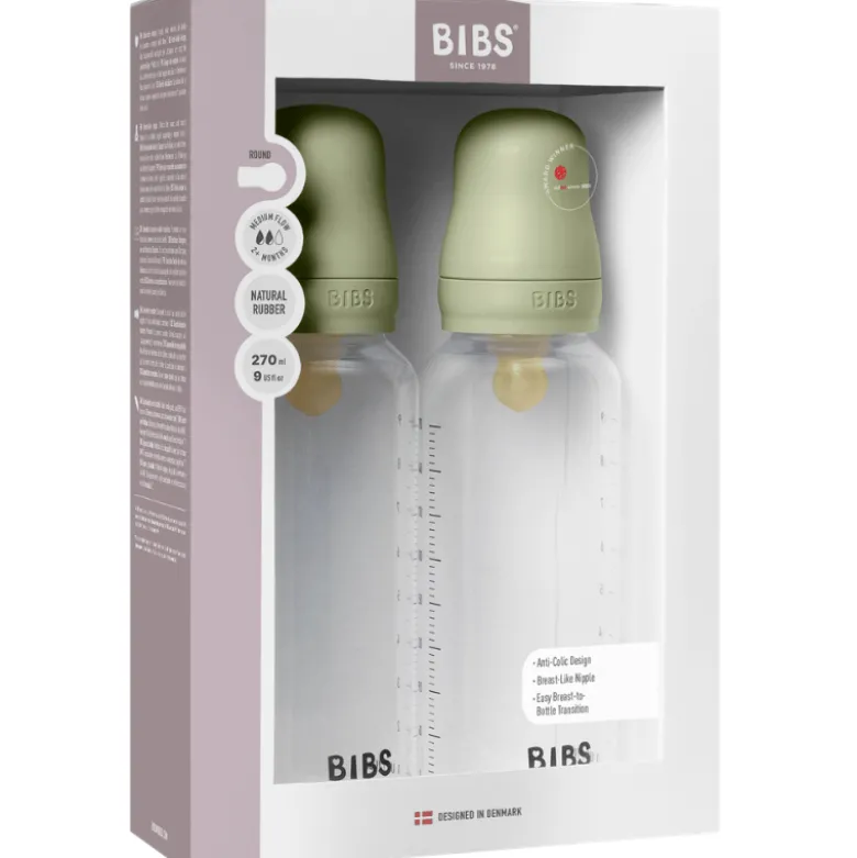 Bibs Baby Bottle Round Latex Medium Flow Sage (2x270 ml)