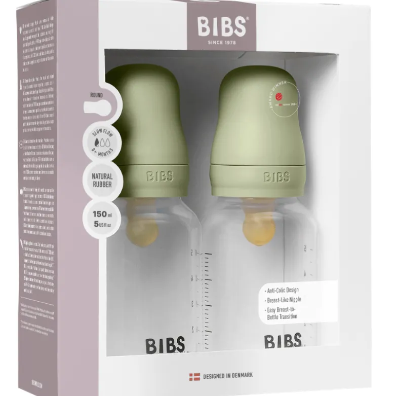 Bibs Baby Bottle Round Latex Slow Flow Sage (2x150 ml)
