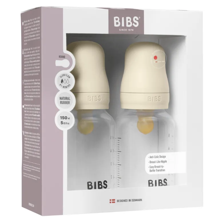 Bibs Baby Bottle Round Latex Slow Flow Ivory (2x150 ml)