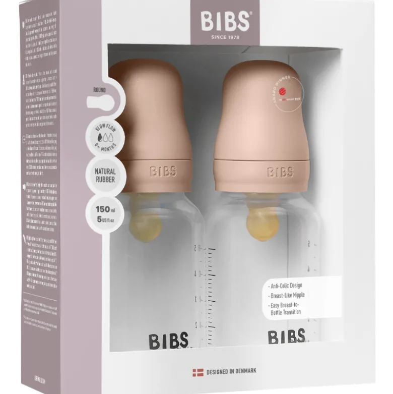 Bibs Baby Bottle Round Latex Slow Flow Blush (2x150 ml)