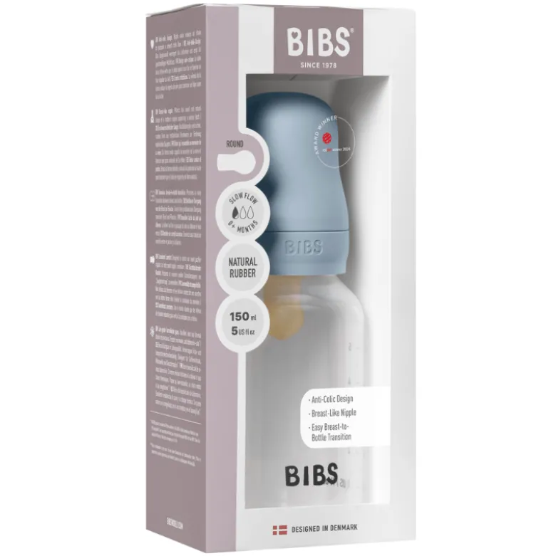 Bibs Baby Bottle Round Latex Slow Flow Baby Blue (150 ml)