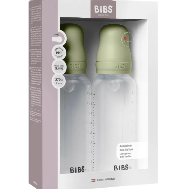 Bibs Baby Bottle Round Silicone Medium Flow Sage (2x270 ml)