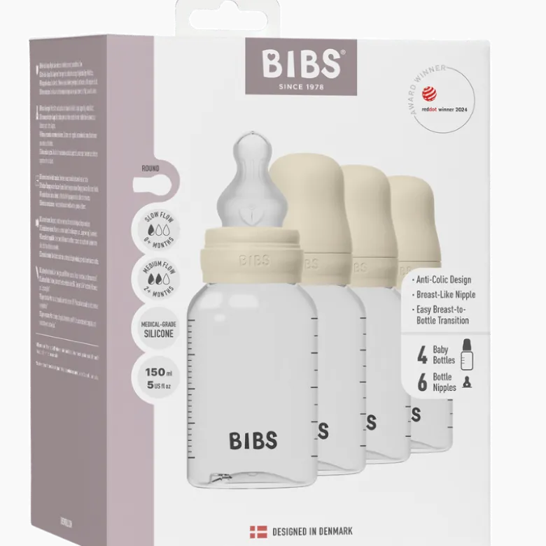 Bibs Baby Bottle Round Silicone 150 ml Ivory (4 stk)