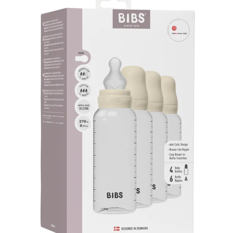 Bibs Baby Bottle Round Silicone 270 ml Ivory (4 stk)