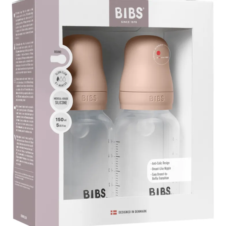 Bibs Baby Bottle Round Silicone Slow Flow Blush (2x150 ml)