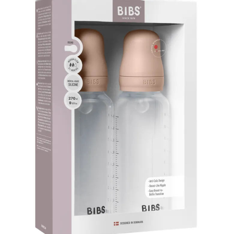 Bibs Baby Bottle Round Silicone Medium Flow Blush (2x270 ml)
