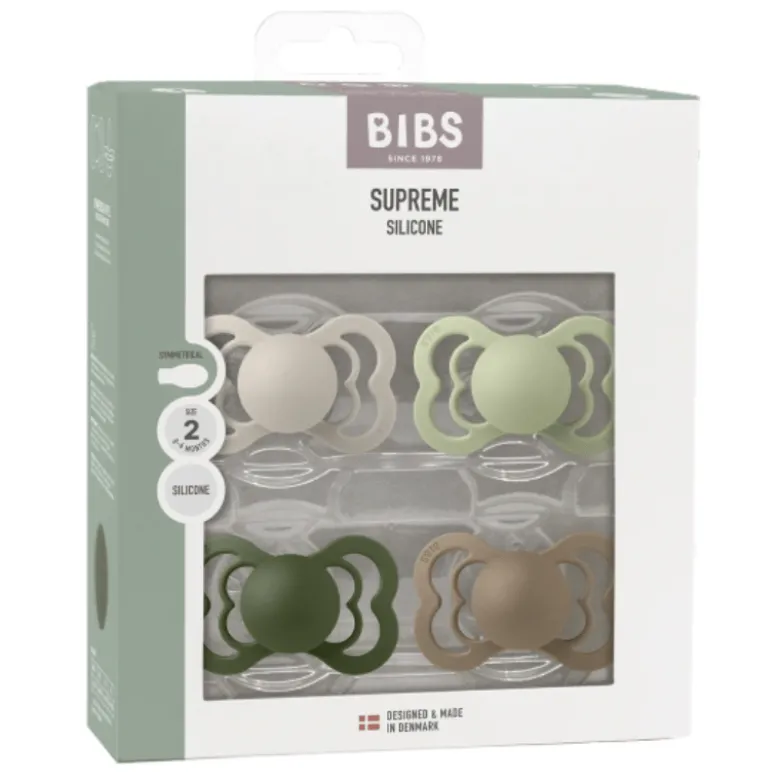 Bibs BIBS Pacifier Supreme Silicone Size 2 Sand/Sage/Huntergreen/Dark Oak (4 stk)