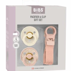Bibs Colour Pacifier & Loop Clip Gift Set Latex Size 1 Blush (1 sæt)