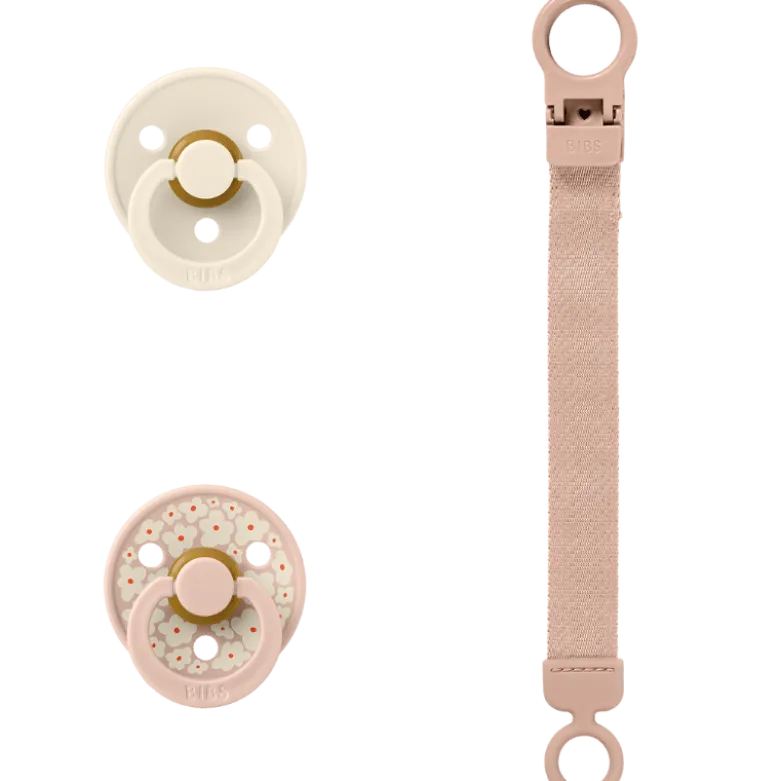 Bibs Colour Pacifier & Loop Clip Gift Set Latex Size 1 Blush (1 sæt)