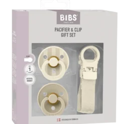 Bibs Colour Pacifier & Loop Clip Gift Set Latex Size 1 Ivory (1 sæt)