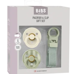 Bibs Colour Pacifier & Loop Clip Gift Set Latex Size 1 Sage (1 sæt)
