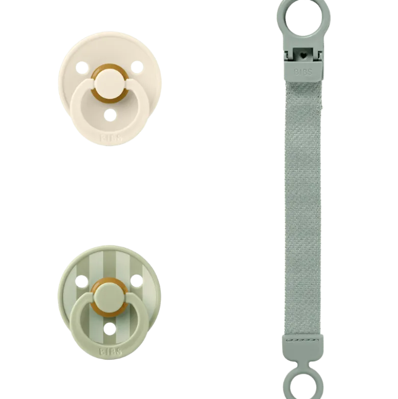 Bibs Colour Pacifier & Loop Clip Gift Set Latex Size 1 Sage (1 sæt)
