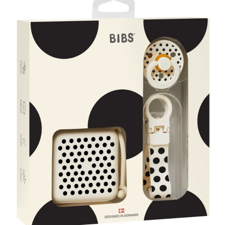 Bibs Gift Set Polka Soothe & Go Latex Size 2 Ivory Black (1 sæt)