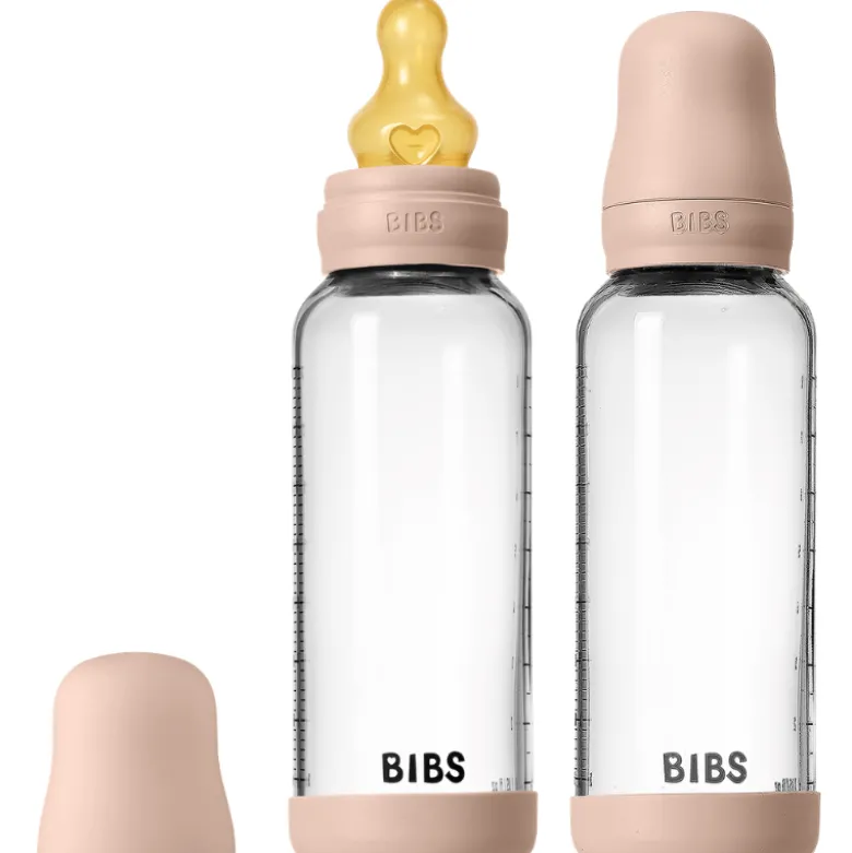 Bibs Glass Baby Bottle Round Latex Medium Flow Blush (2x240 ml)