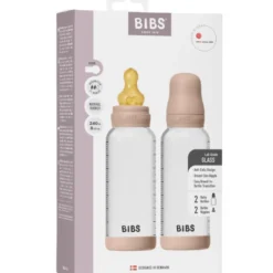 Bibs Glass Baby Bottle Round Latex Medium Flow Blush (2x240 ml)