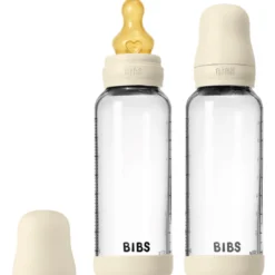 Bibs Glass Baby Bottle Round Latex Medium Flow Ivory (2x240 ml)