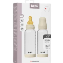 Bibs Glass Baby Bottle Round Latex Medium Flow Ivory (2x240 ml)
