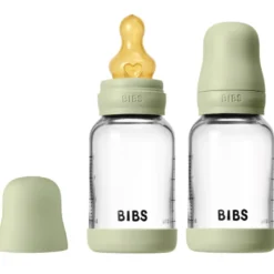Bibs Glass Baby Bottle Round Latex Slow Flow Sage (2x120 ml)