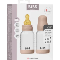 Bibs Glass Baby Bottle Round Latex Slow Flow Blush (2x120 ml)