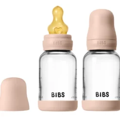 Bibs Glass Baby Bottle Round Latex Slow Flow Blush (2x120 ml)
