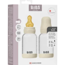 Bibs Glass Baby Bottle Round Latex Slow Flow Ivory (2x120 ml)