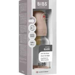 Bibs Glass Baby Bottle Round Latex Slow Flow Blush (120 ml)