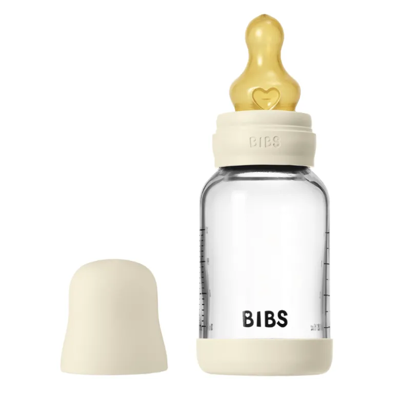Bibs Glass Baby Bottle Round Latex Slow Flow Ivory (120 ml)