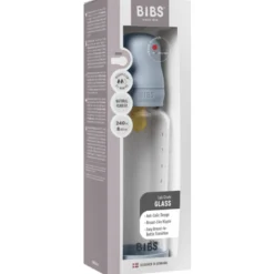 Bibs Glass Baby Bottle Round Latex Medium Flow Baby Blue (240 ml)