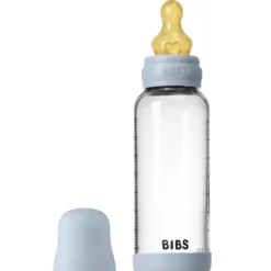 Bibs Glass Baby Bottle Round Latex Medium Flow Baby Blue (240 ml)