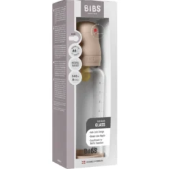 Bibs Glass Baby Bottle Round Latex Medium Flow Blush (240 ml)