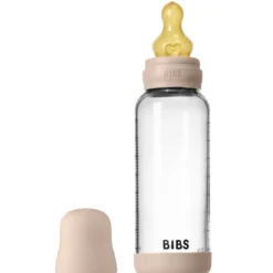Bibs Glass Baby Bottle Round Latex Medium Flow Blush (240 ml)