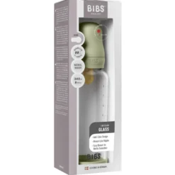 Bibs Glass Baby Bottle Round Latex Medium Flow Sage (240 ml)