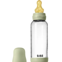 Bibs Glass Baby Bottle Round Latex Medium Flow Sage (240 ml)