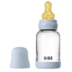 Bibs Glass Baby Bottle Round Latex Slow Flow Baby Blue (120 ml)
