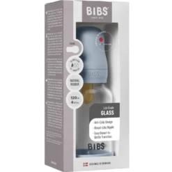 Bibs Glass Baby Bottle Round Latex Slow Flow Baby Blue (120 ml)