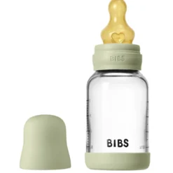 Bibs Glass Baby Bottle Round Latex Slow Flow Sage (120 ml)