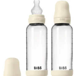 Bibs Glass Baby Bottle Round Silicone Medium Flow Ivory (2x240 ml)