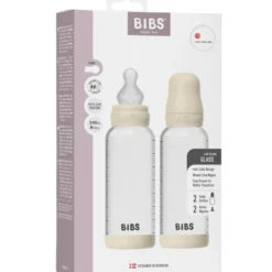 Bibs Glass Baby Bottle Round Silicone Medium Flow Ivory (2x240 ml)