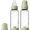 Bibs Glass Baby Bottle Round Silicone Medium Flow Sage (2x240 ml)