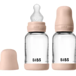 Bibs Glass Baby Bottle Round Silicone Slow Flow Blush (2x120 ml)