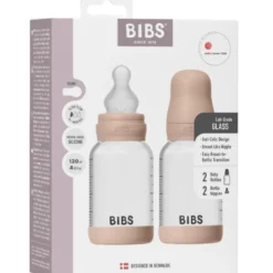 Bibs Glass Baby Bottle Round Silicone Slow Flow Blush (2x120 ml)