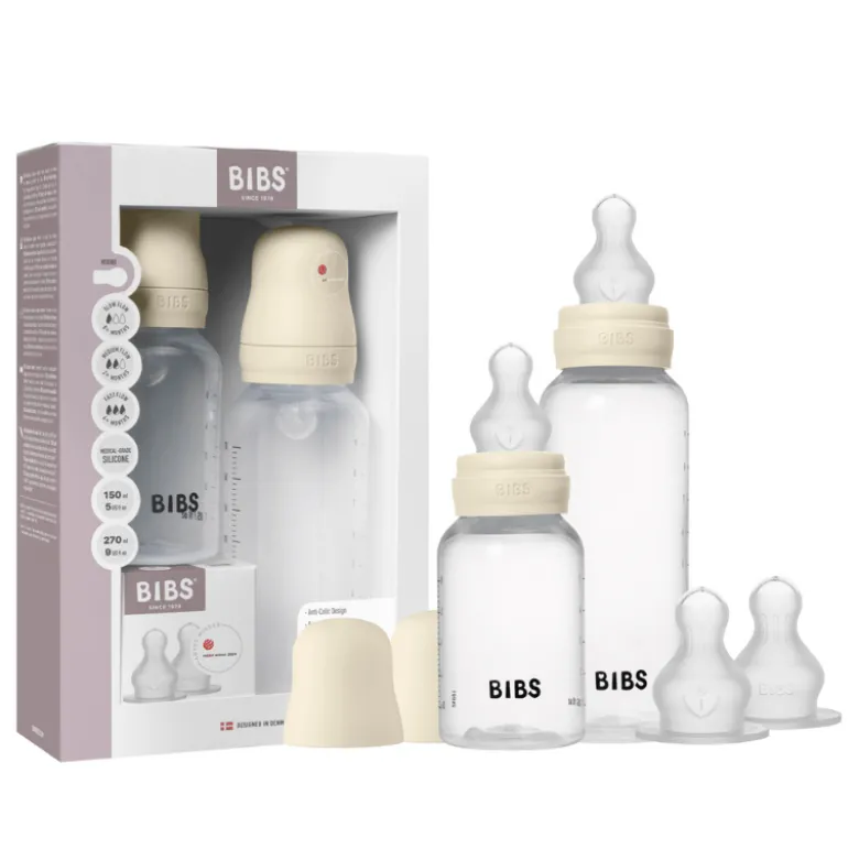 Bibs Grow and Flow Baby Bottle Round Silicone Set 150 ml / 270 ml Ivory (1 sæt)