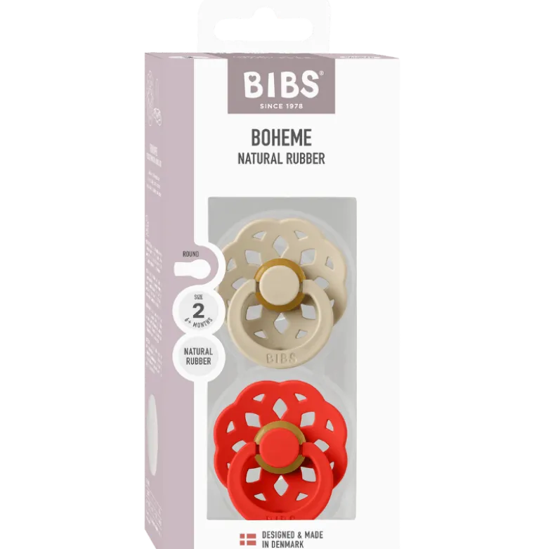 Bibs Pacifier Boheme Latex Size 2 Vanilla/Candy Apple (2 stk)